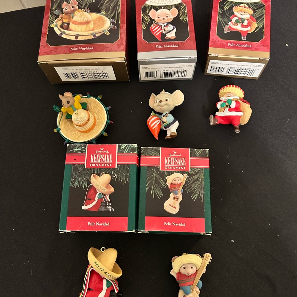Five Vintage Hallmark Keepsake Ornaments-Felix Navidad - 1991,92,97, 98,99,